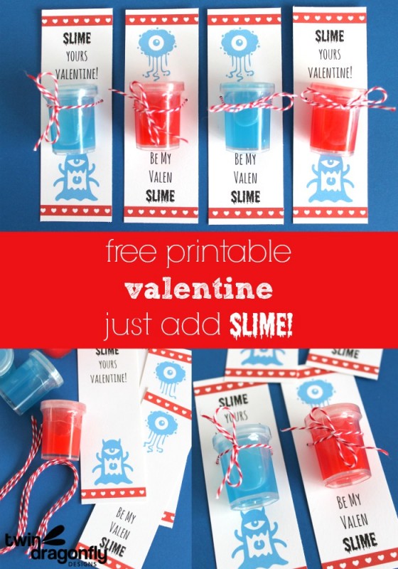Slime Valentines with Free Printable Dragonfly Designs